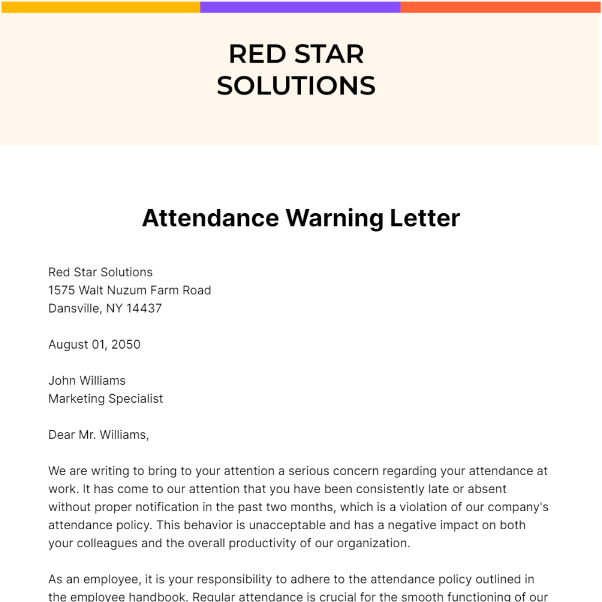 Attendance Warning Letter Template Edit Online Download, 49% OFF