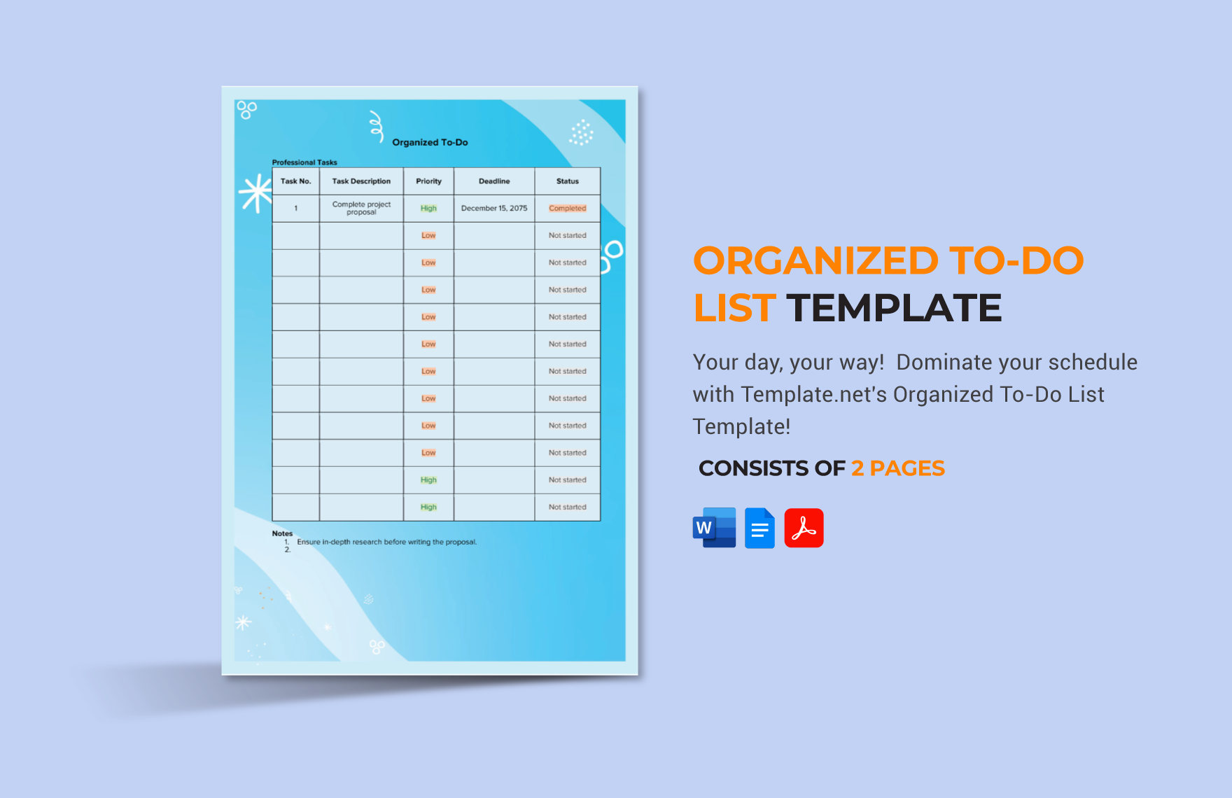 Organized To-Do List Template in Word, PDF, Google Docs - Download | Template.net