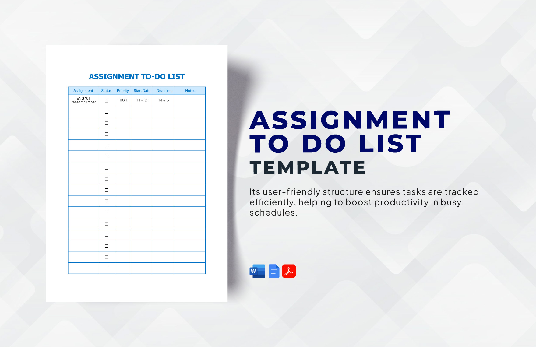 Assignment To-Do List Template in PDF, Google Docs, Word - Download | Template.net