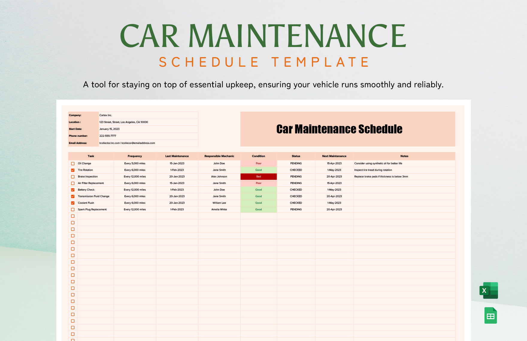 Car Maintenance Schedule Template