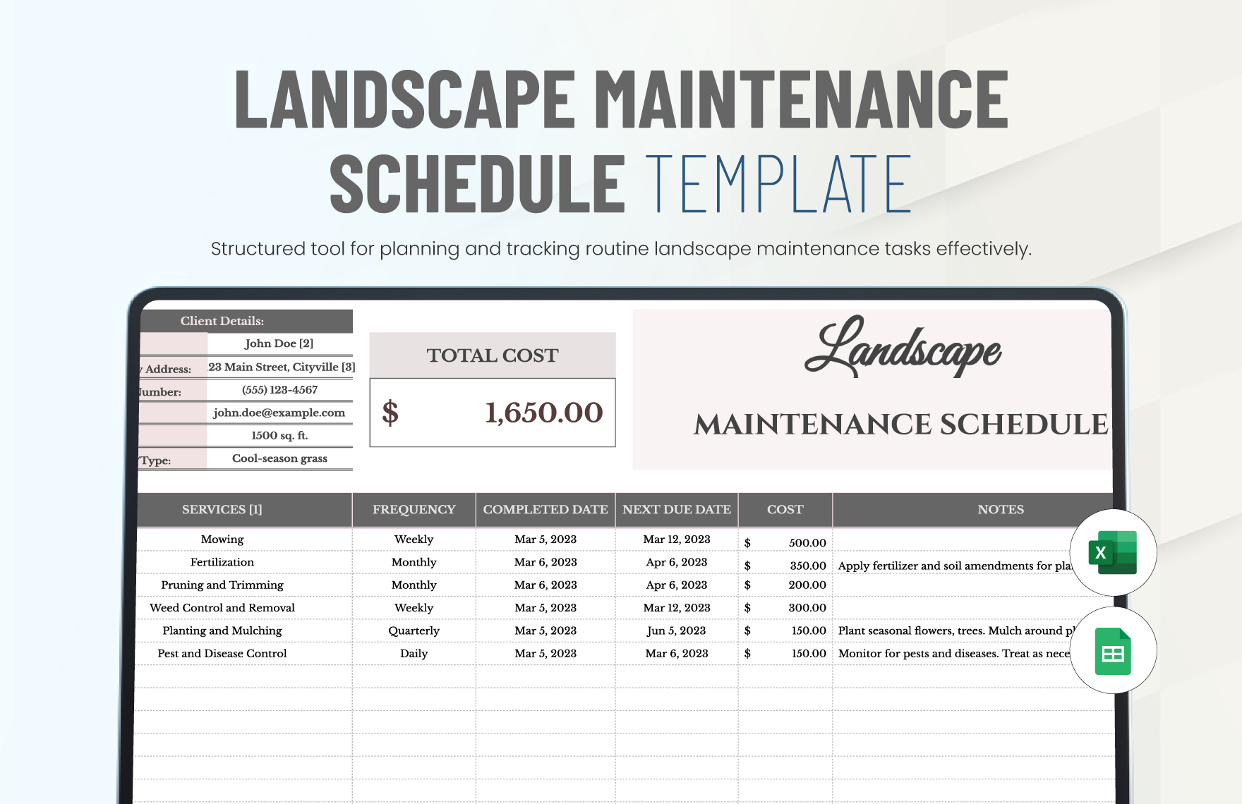 Landscape Maintenance Schedule Template