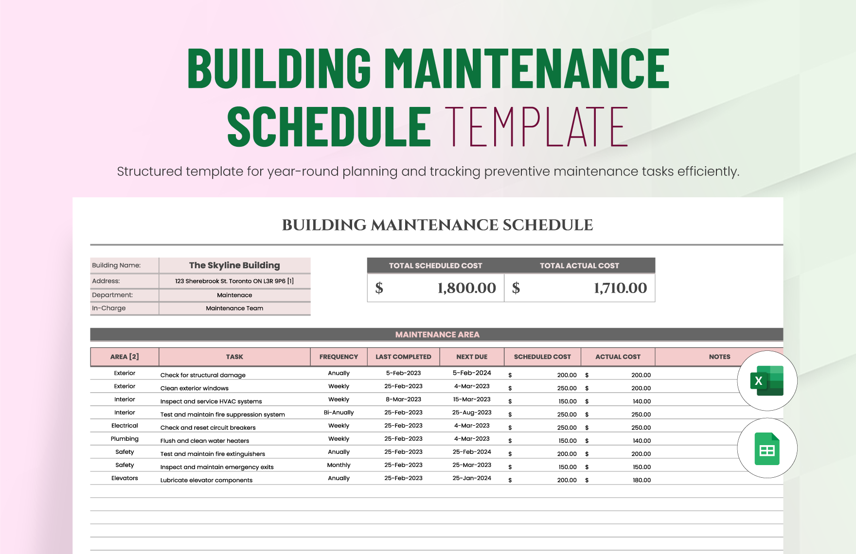 Building Maintenance Schedule Template