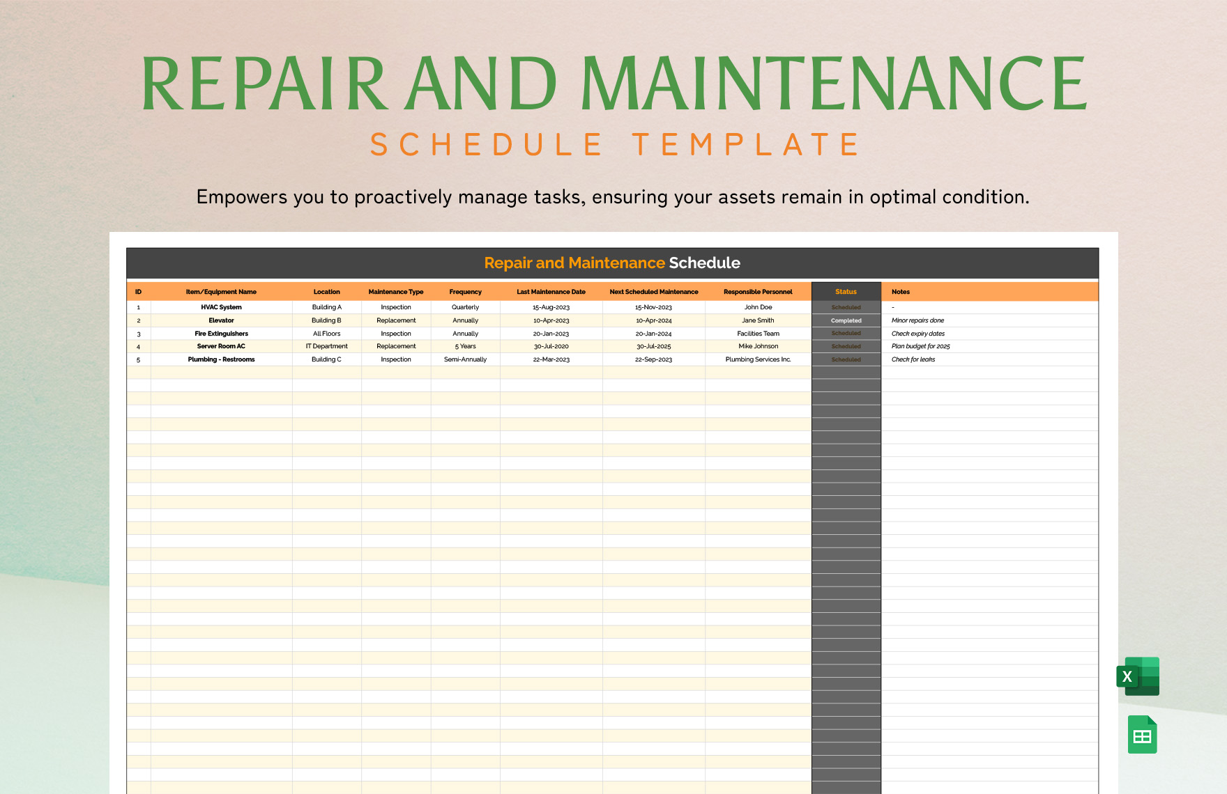 Repair and Maintenance Schedule Template