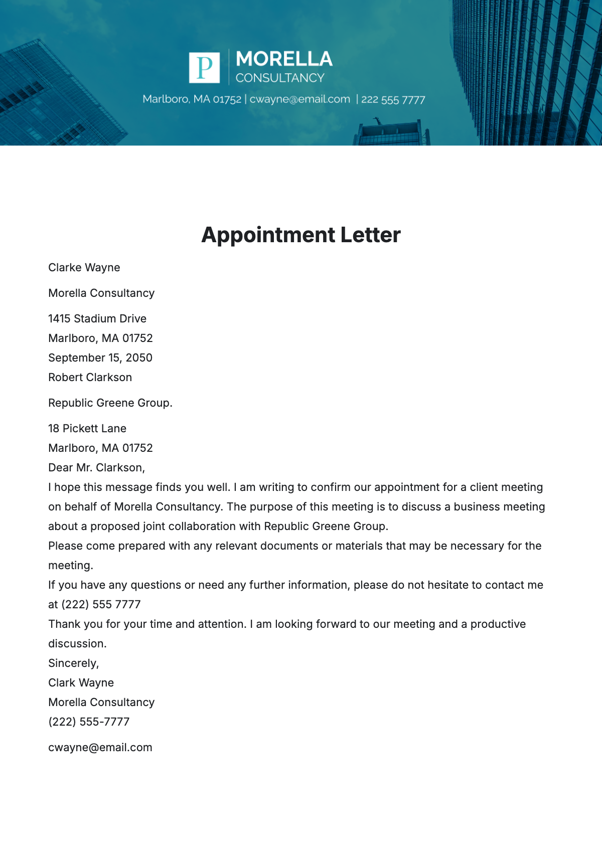 Free Appointment Letter   Template