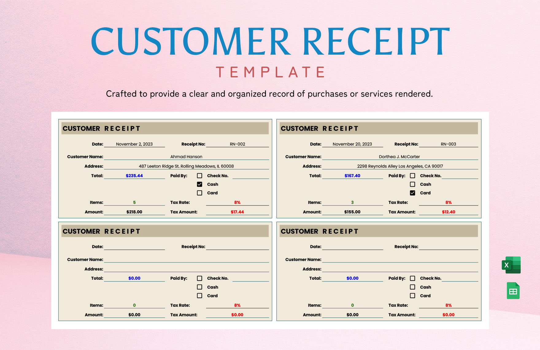 Customer Receipt Template