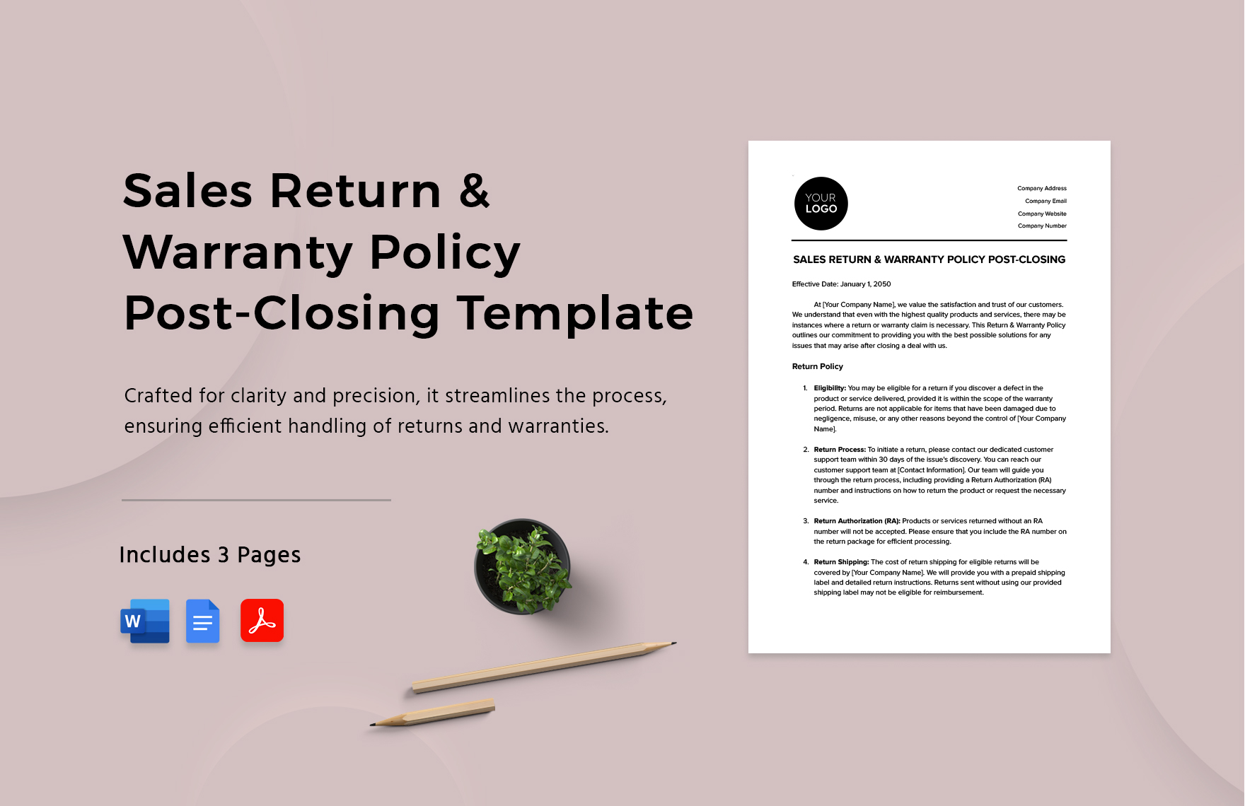 Sales Return & Warranty Policy Post-Closing Template