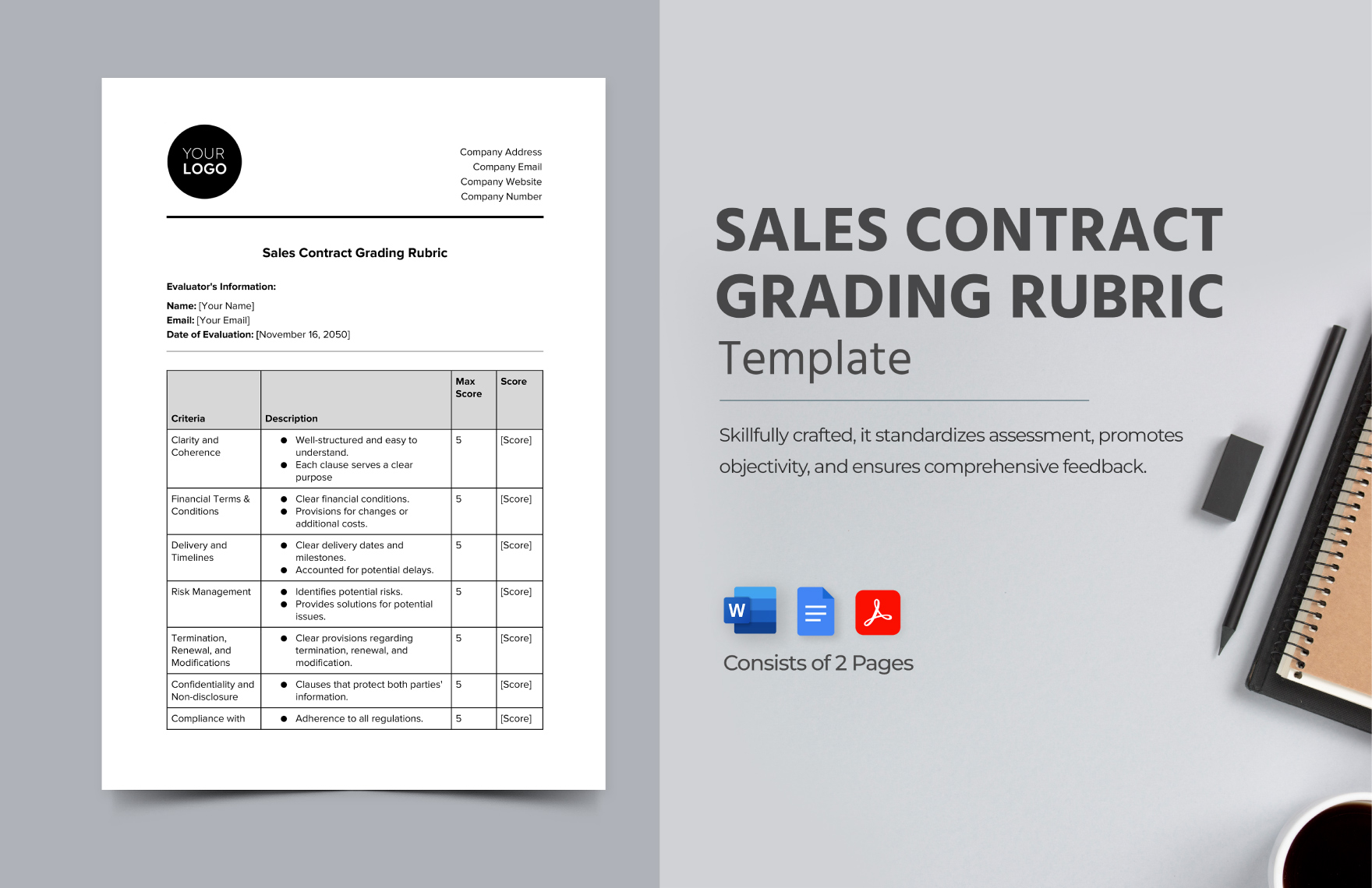 Sales Contract Grading Rubric Template