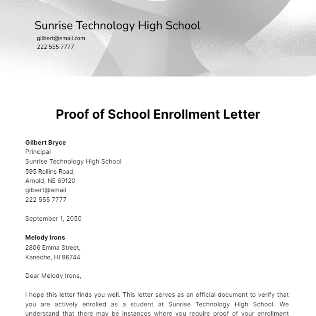 Proof of School Enrollment Letter   Template - Edit Online & Download