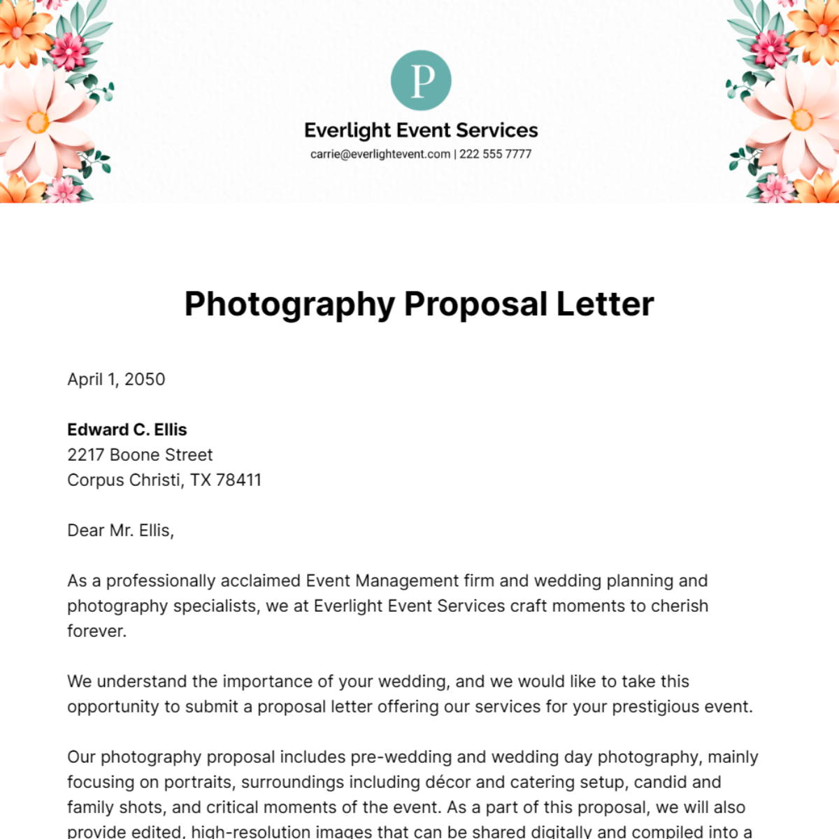 Free Photography Proposal Letter Template