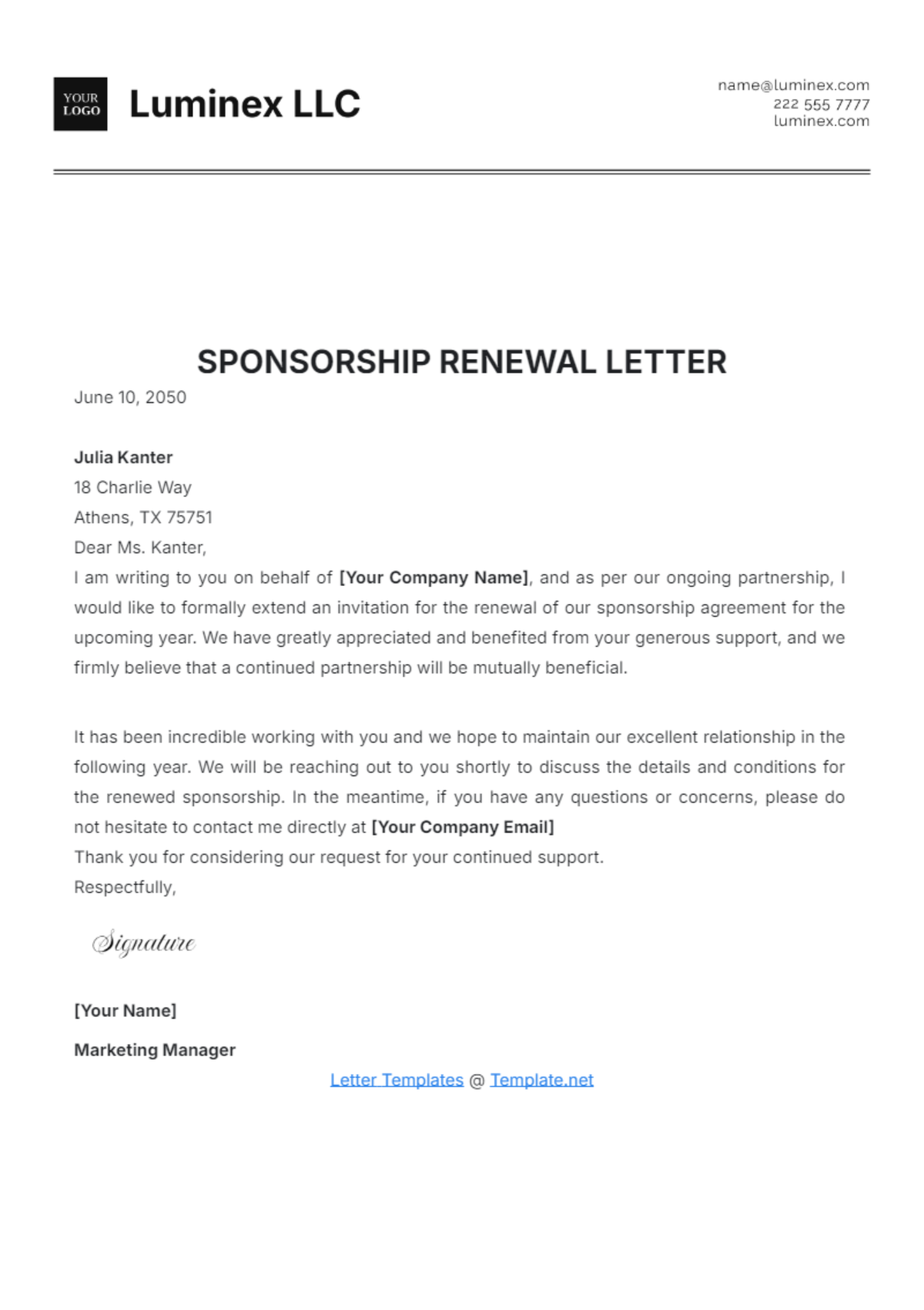 Free Sponsorship Renewal Letter Template