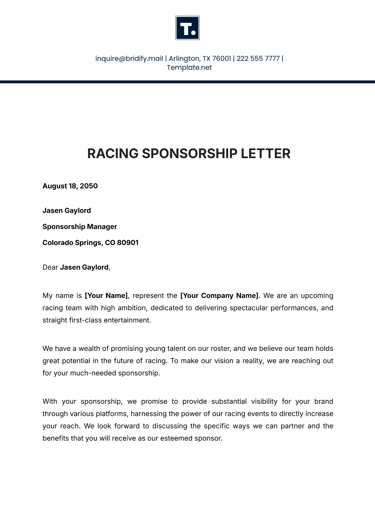 Free Racing Sponsorship Letter Template