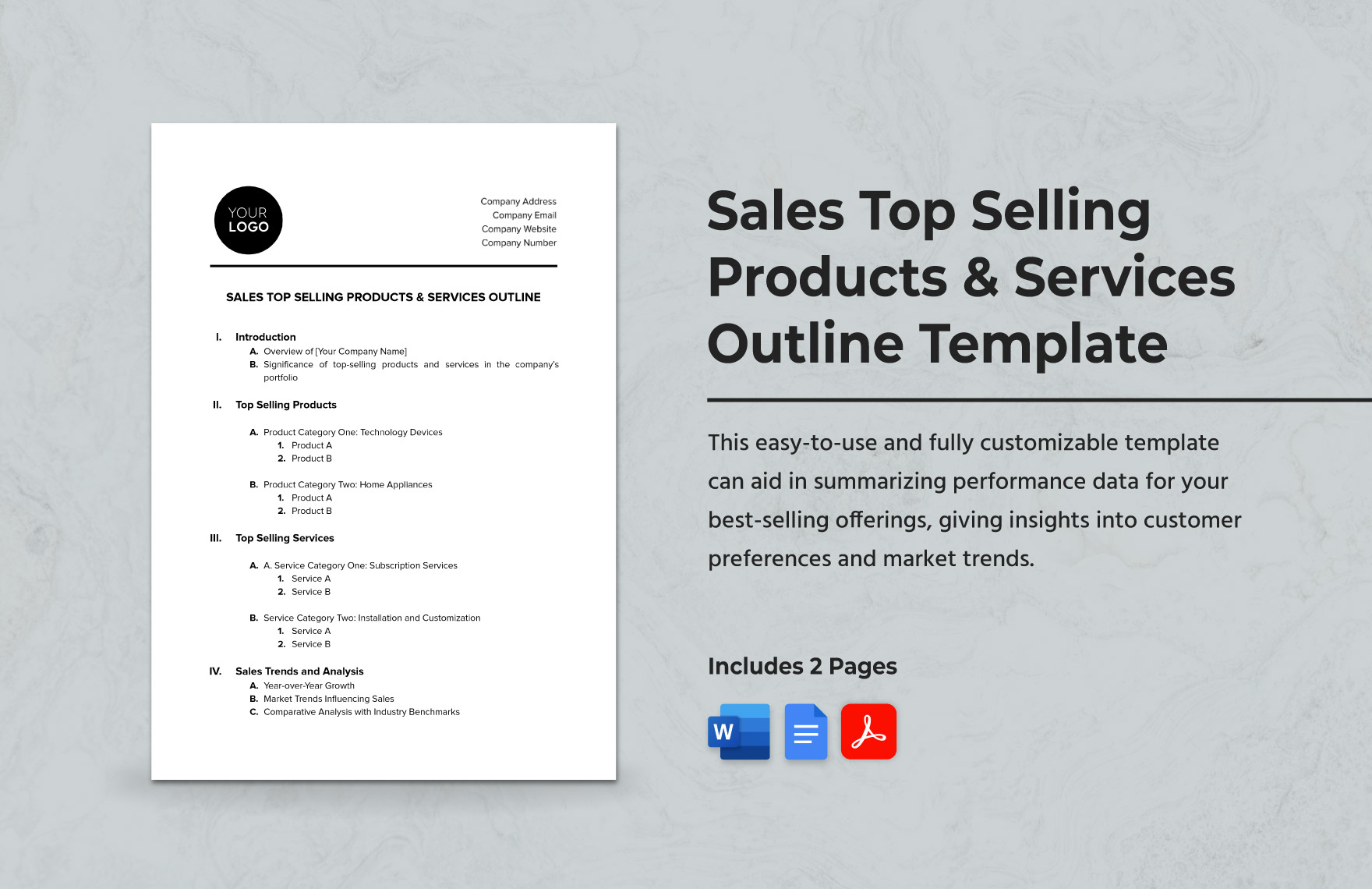 Sales Top Selling Products & Services Outline Template