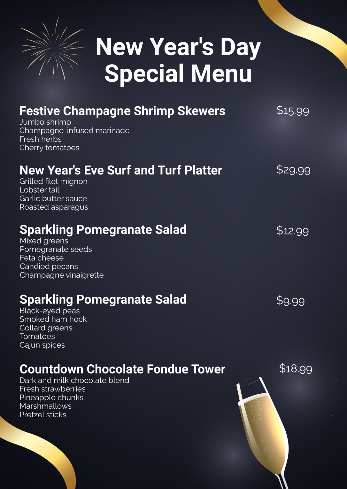 Free New Year's Day Menu Template