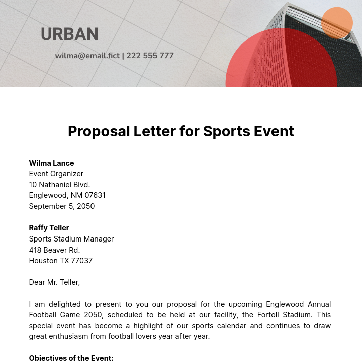 Free Proposal Letter for Sports Event Template