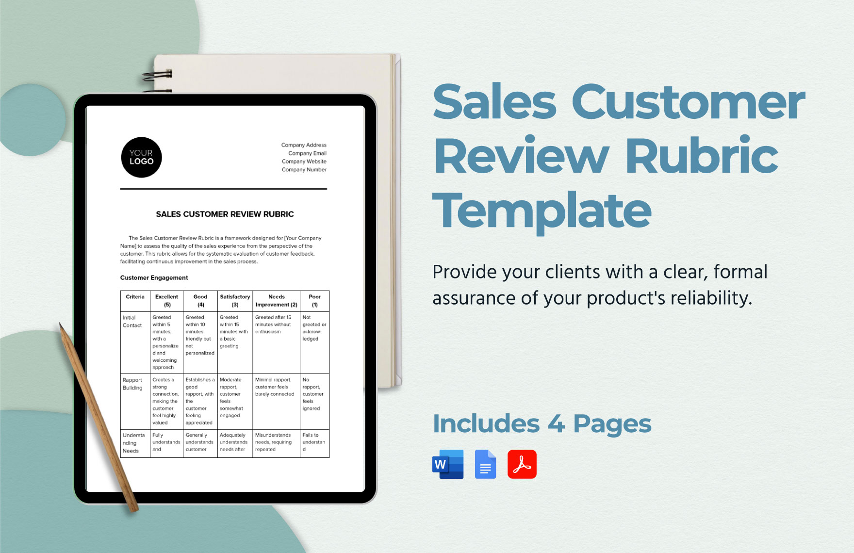 Sales Customer Review Rubric Template