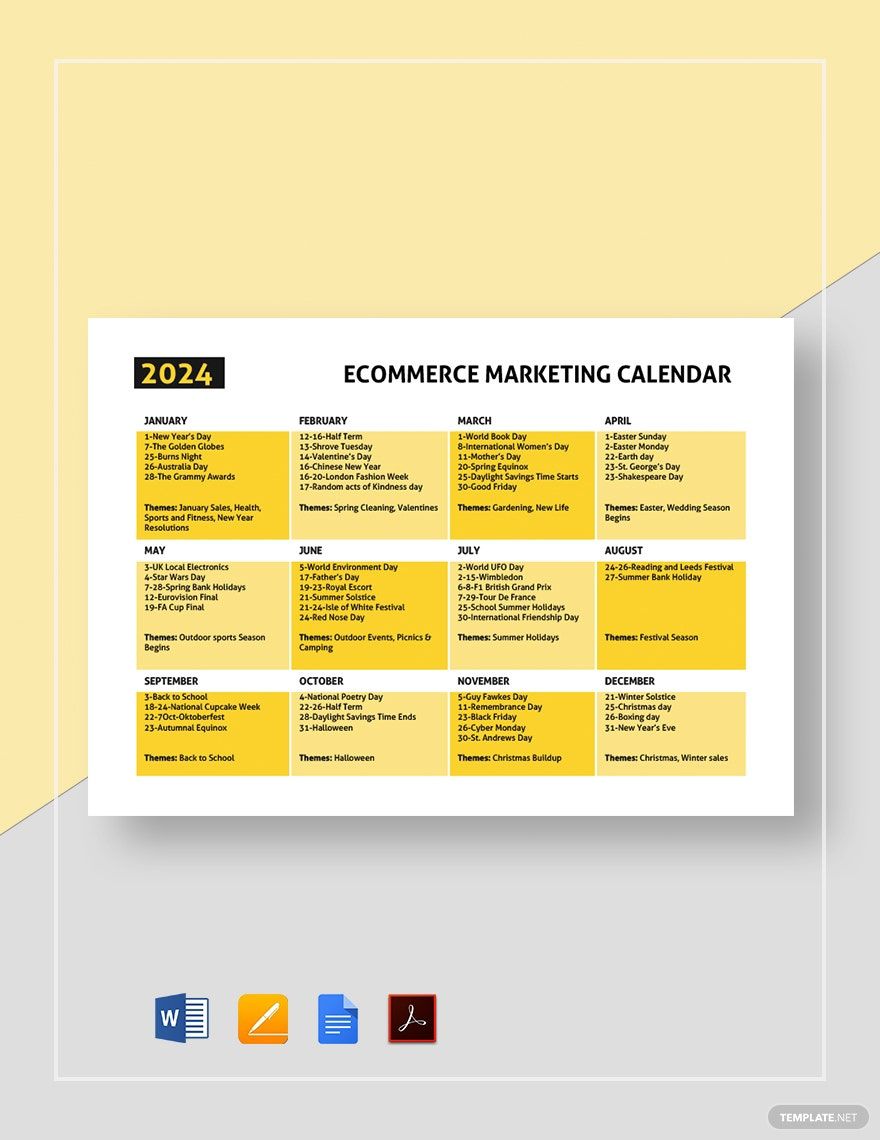 Ecommerce Marketing Calendar Template in Word, Pages, Google Docs, PDF - Download | Template.net