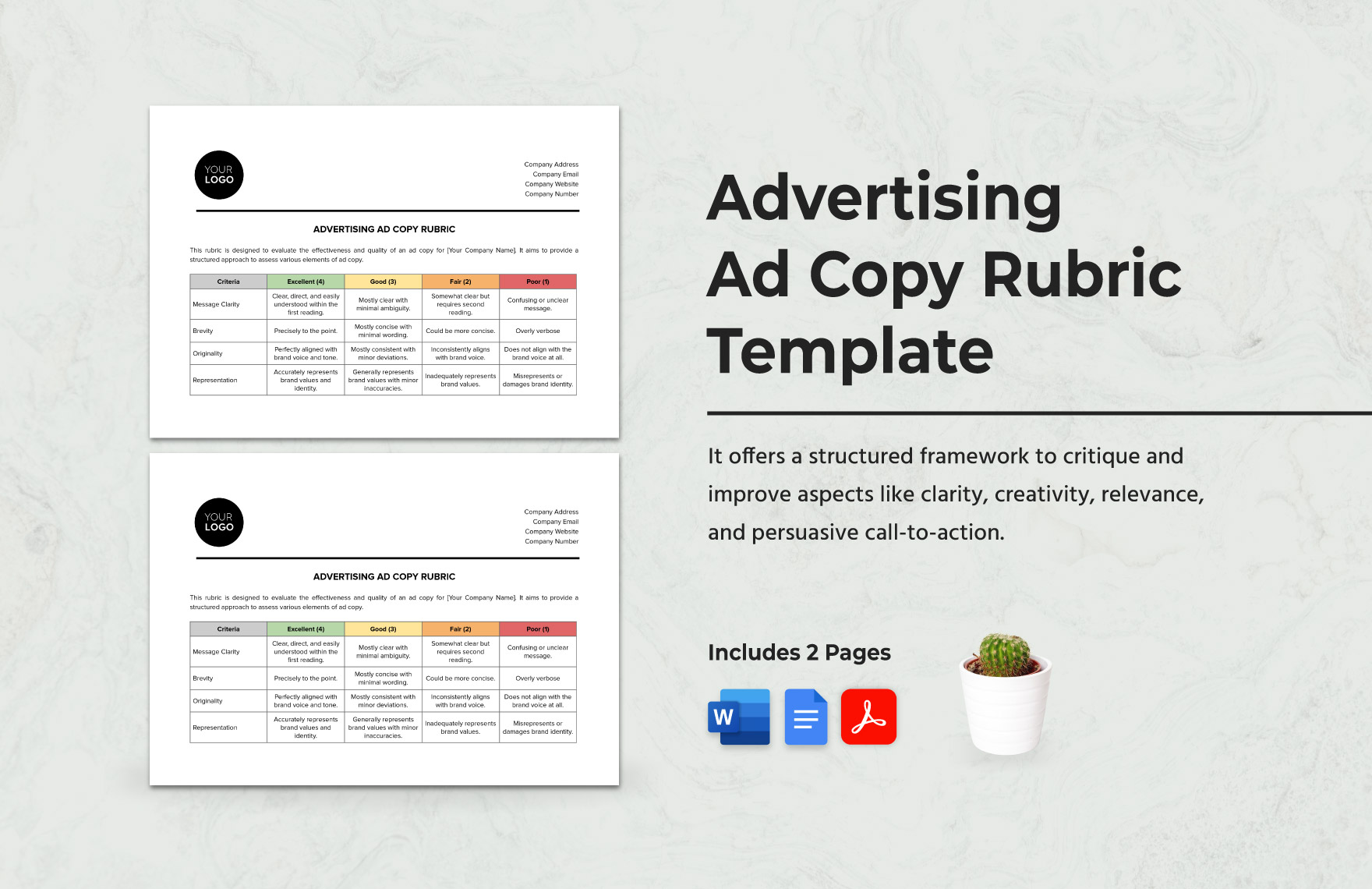 Advertising Ad Copy Rubric Template