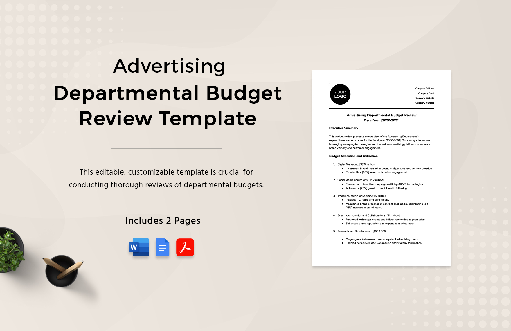 Advertising Departmental Budget Review Template