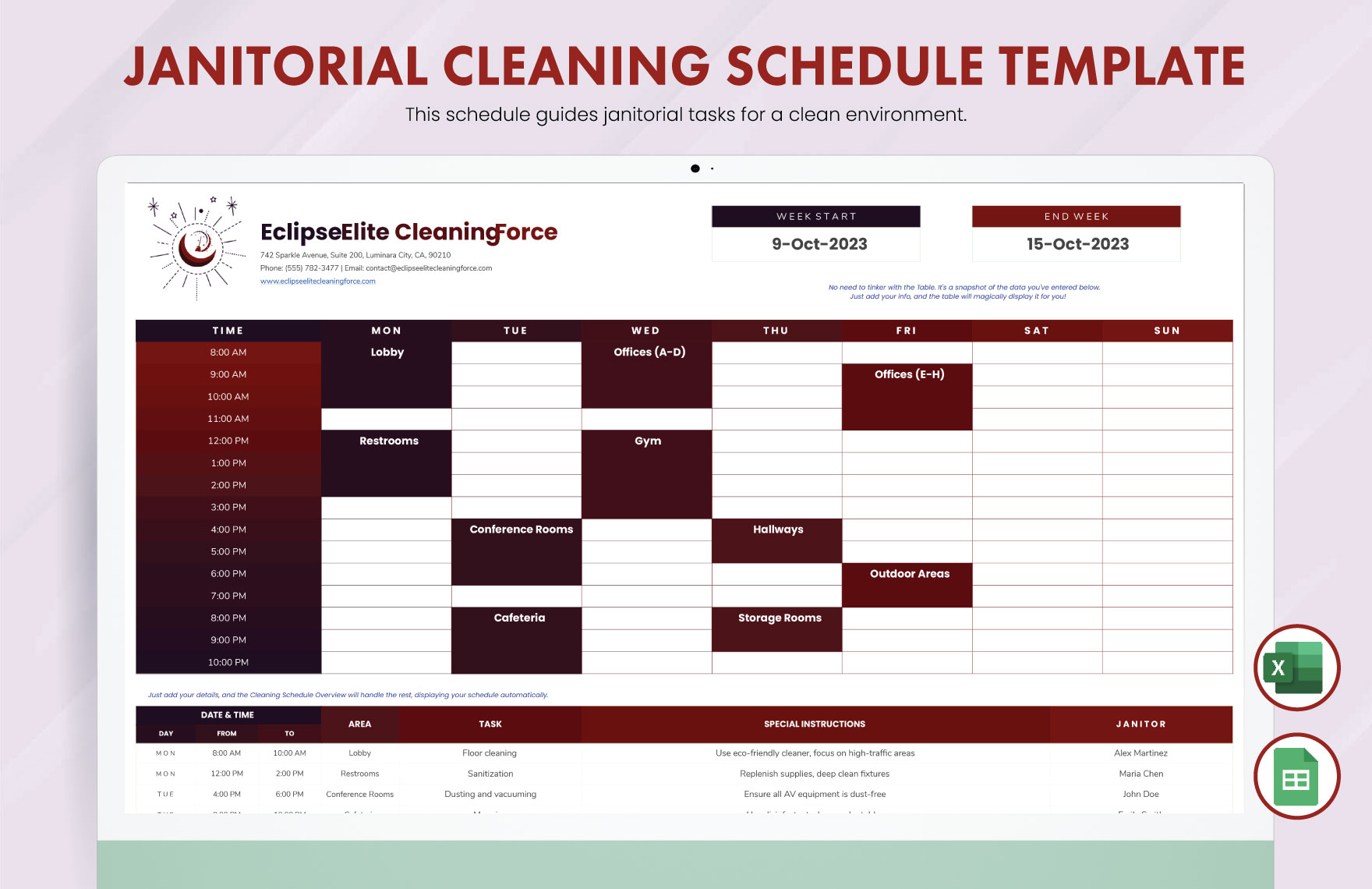 Janitorial Cleaning Schedule Template