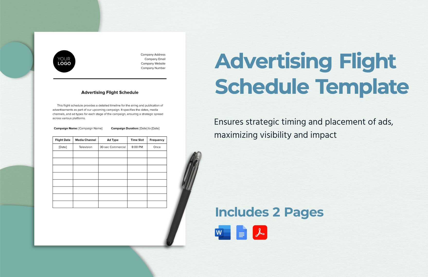 Advertising Flight Schedule Template