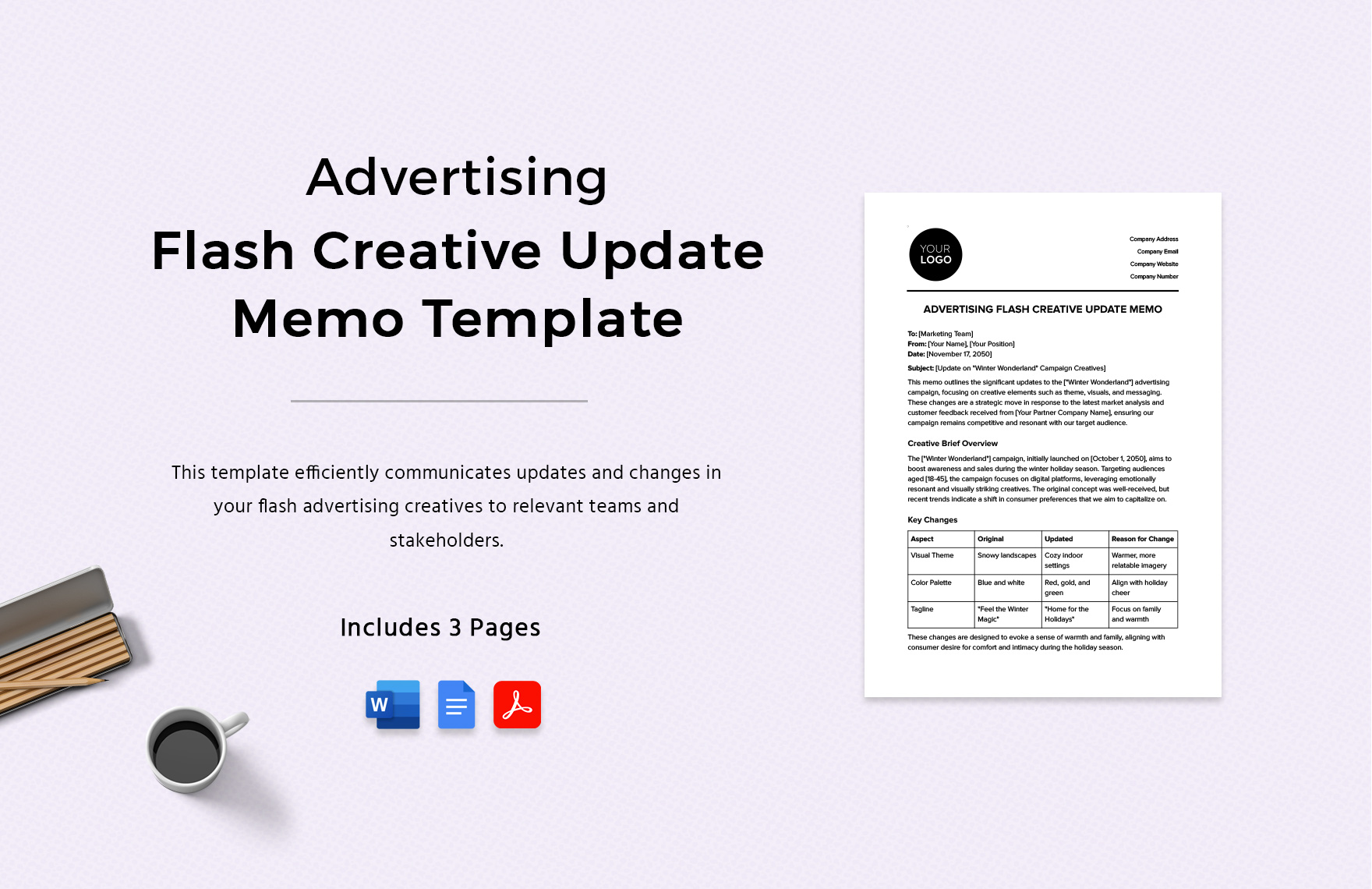 Advertising Flash Creative Update Memo Template