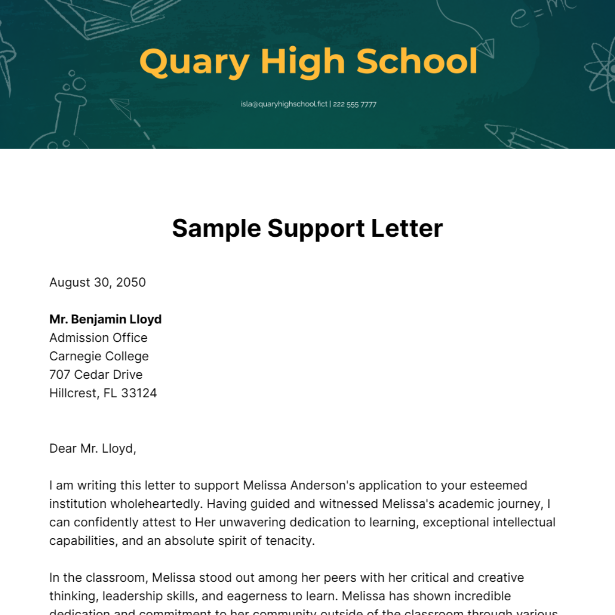 Free Sample Support Letter Template