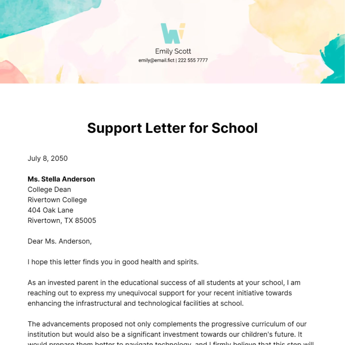 Support Letter for School Template - Edit Online & Download