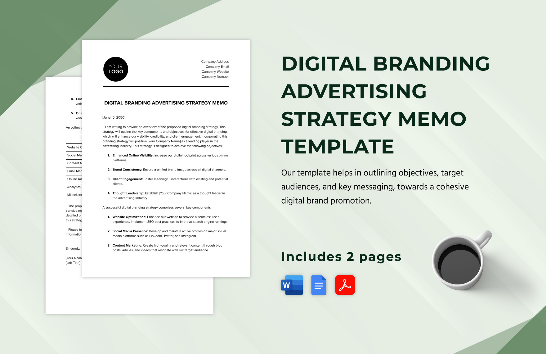 Digital Branding Advertising Strategy Memo Template