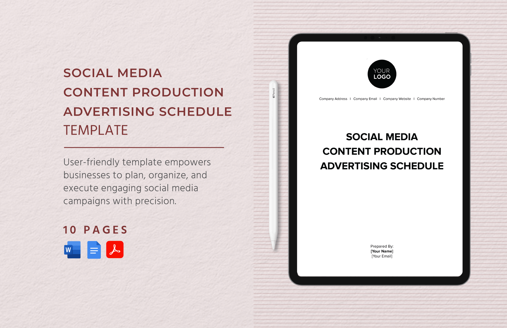 Social Media Content Production Advertising Schedule Template