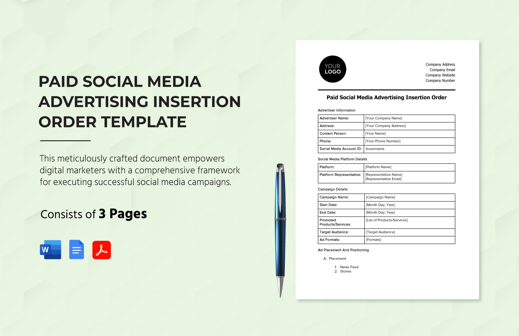 Paid Social Media Advertising Insertion Order Template