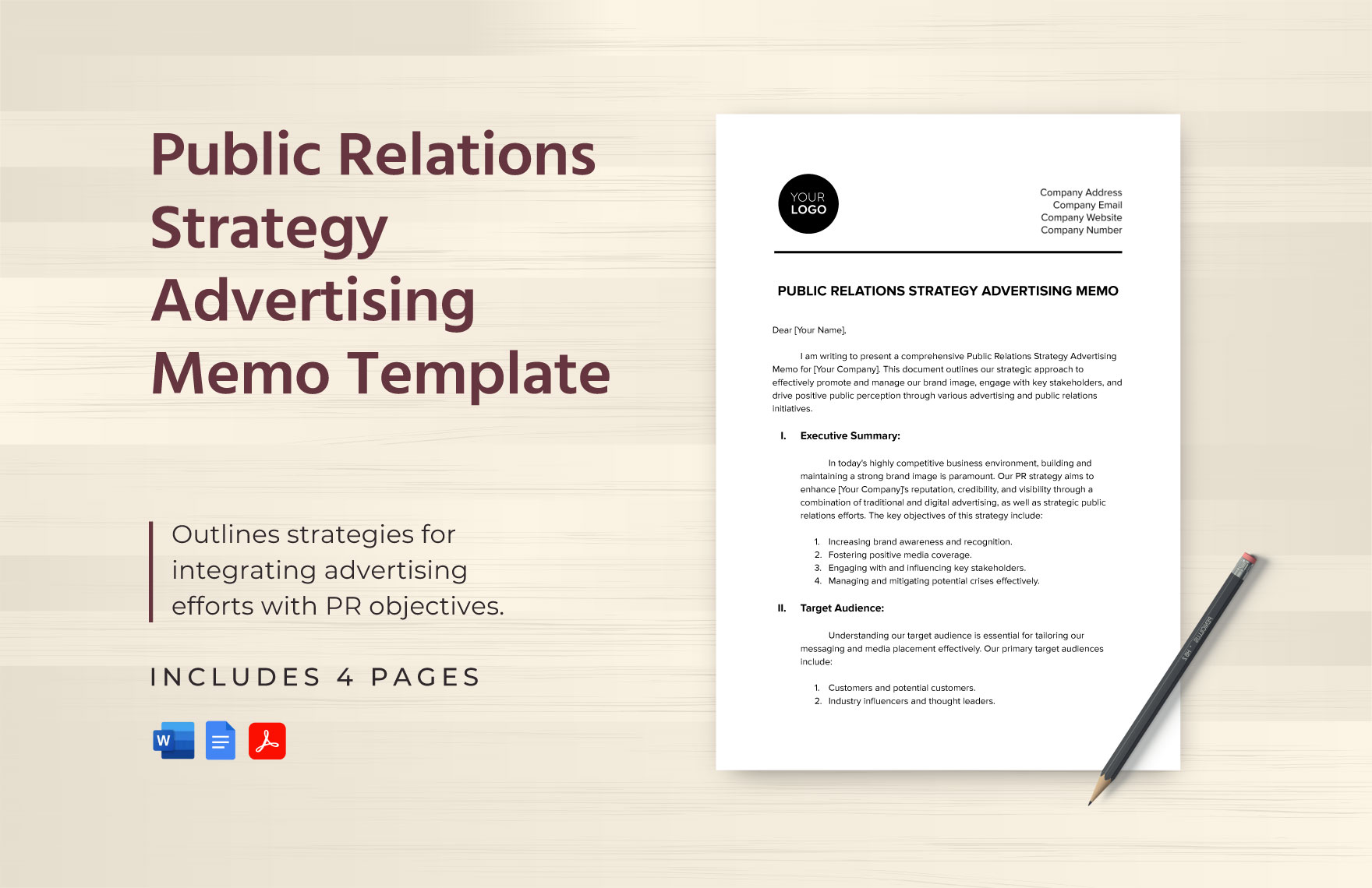 Public Relations Strategy Advertising Memo Template