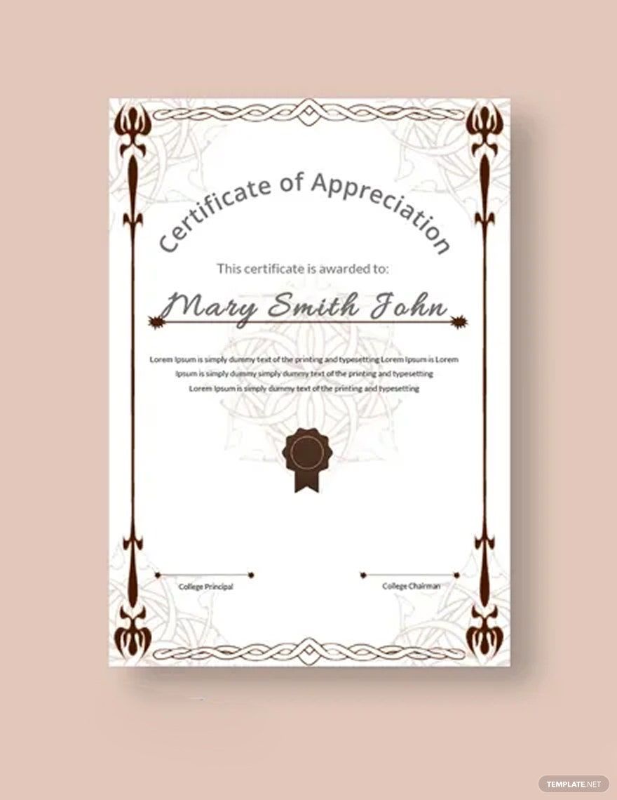 Appreciation Certificate for Professor Template