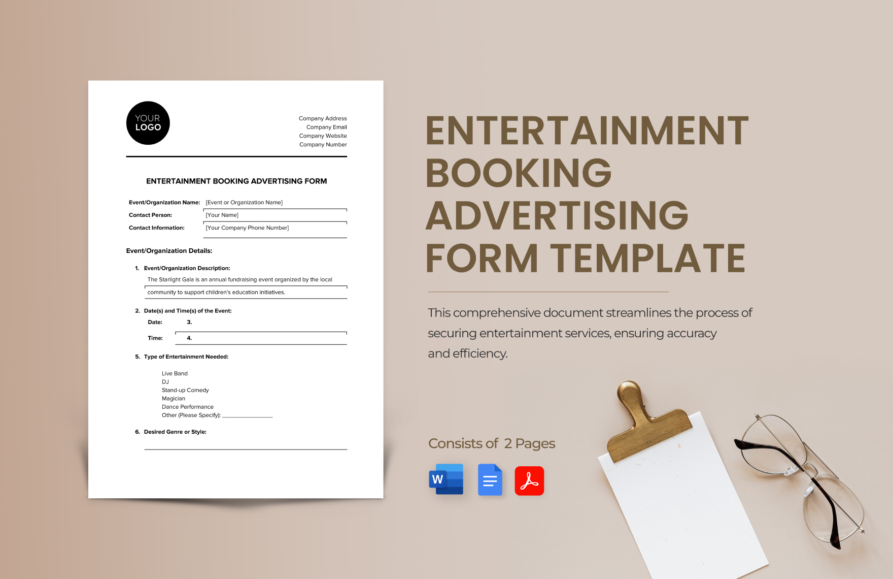 Entertainment Booking Advertising Form Template