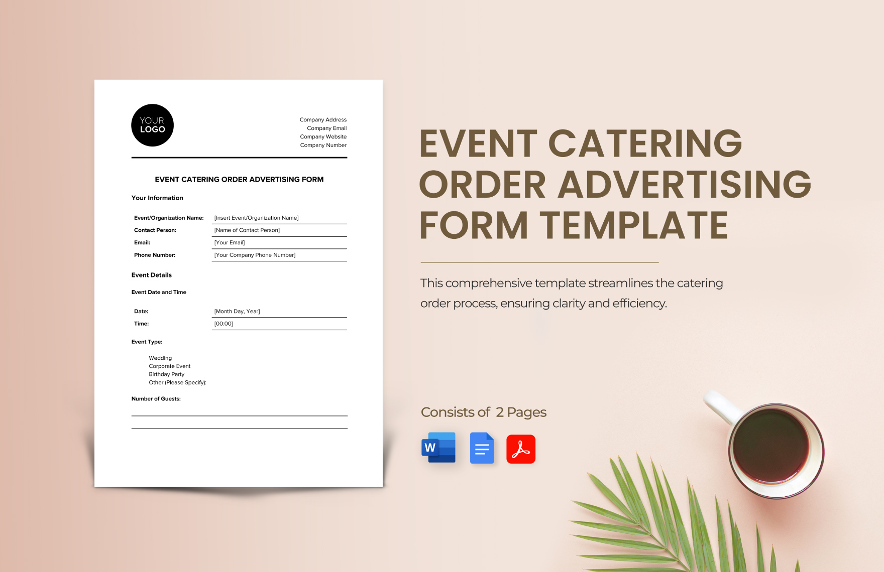 Event Catering Order Advertising Form Template