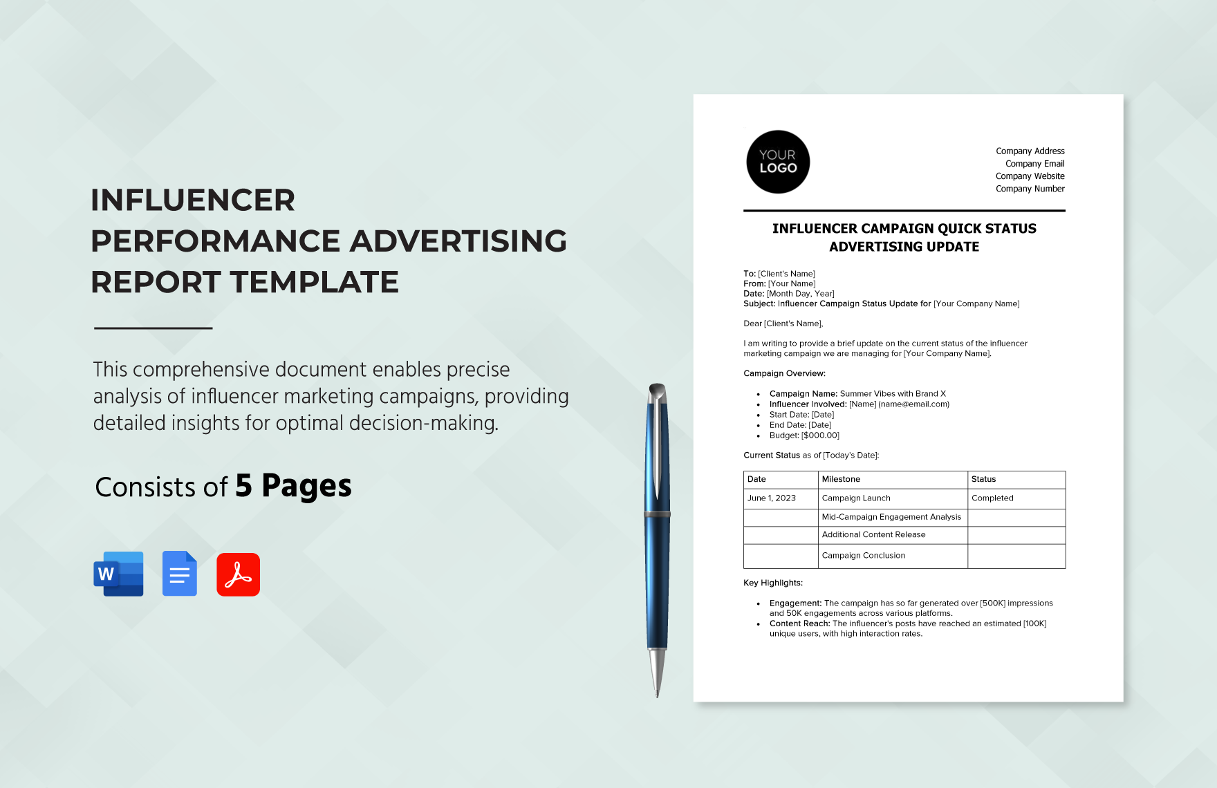 Influencer Performance Advertising Report Template