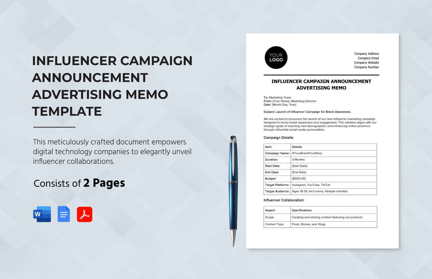 Influencer Campaign Announcement Advertising Memo Template