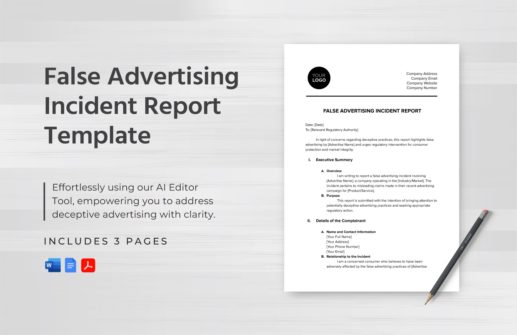 False Advertising Incident Report Template