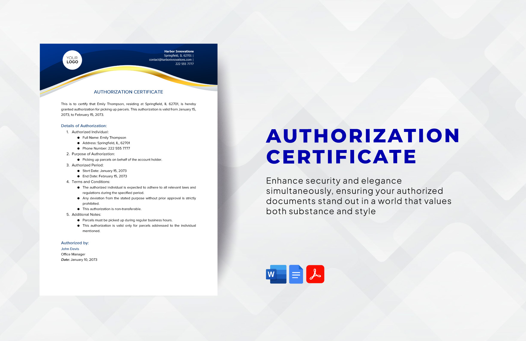 Authorization Certificate Template