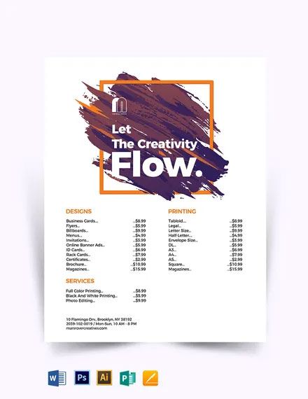 Graphic Design Price List Template