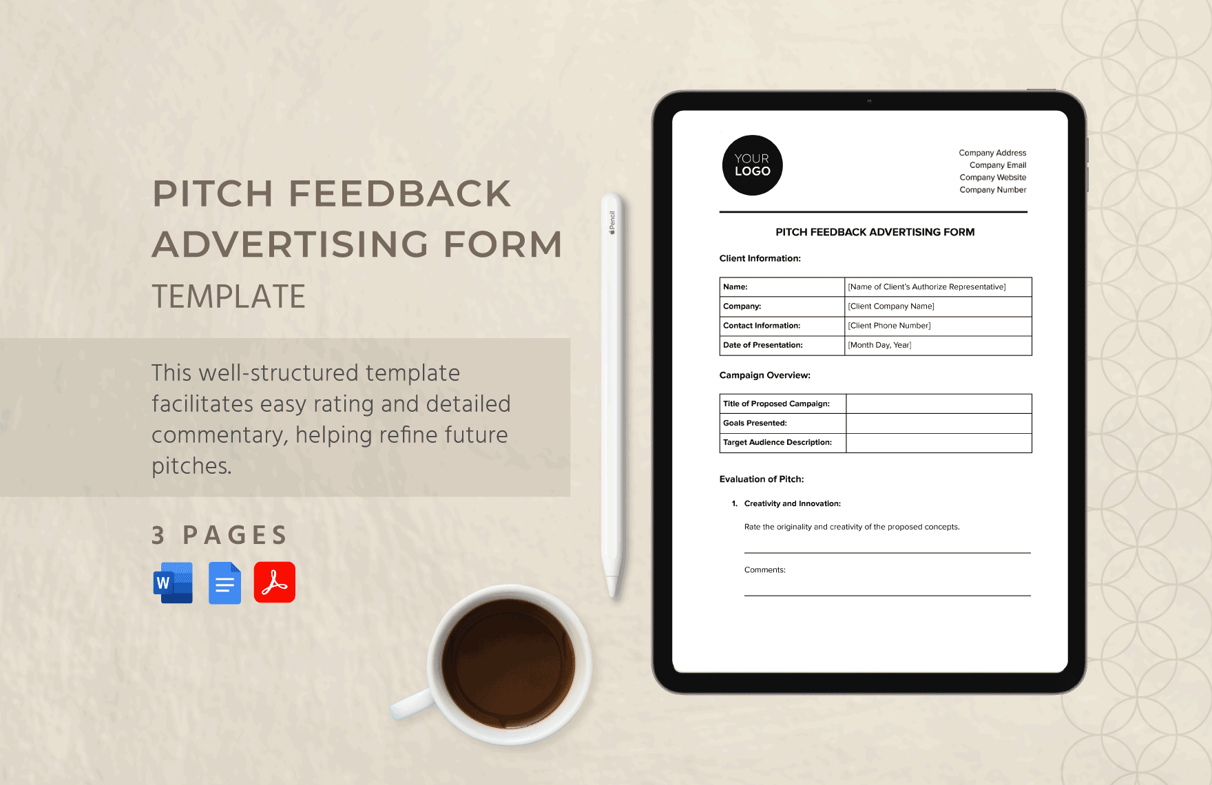 Pitch Feedback Advertising Form Template