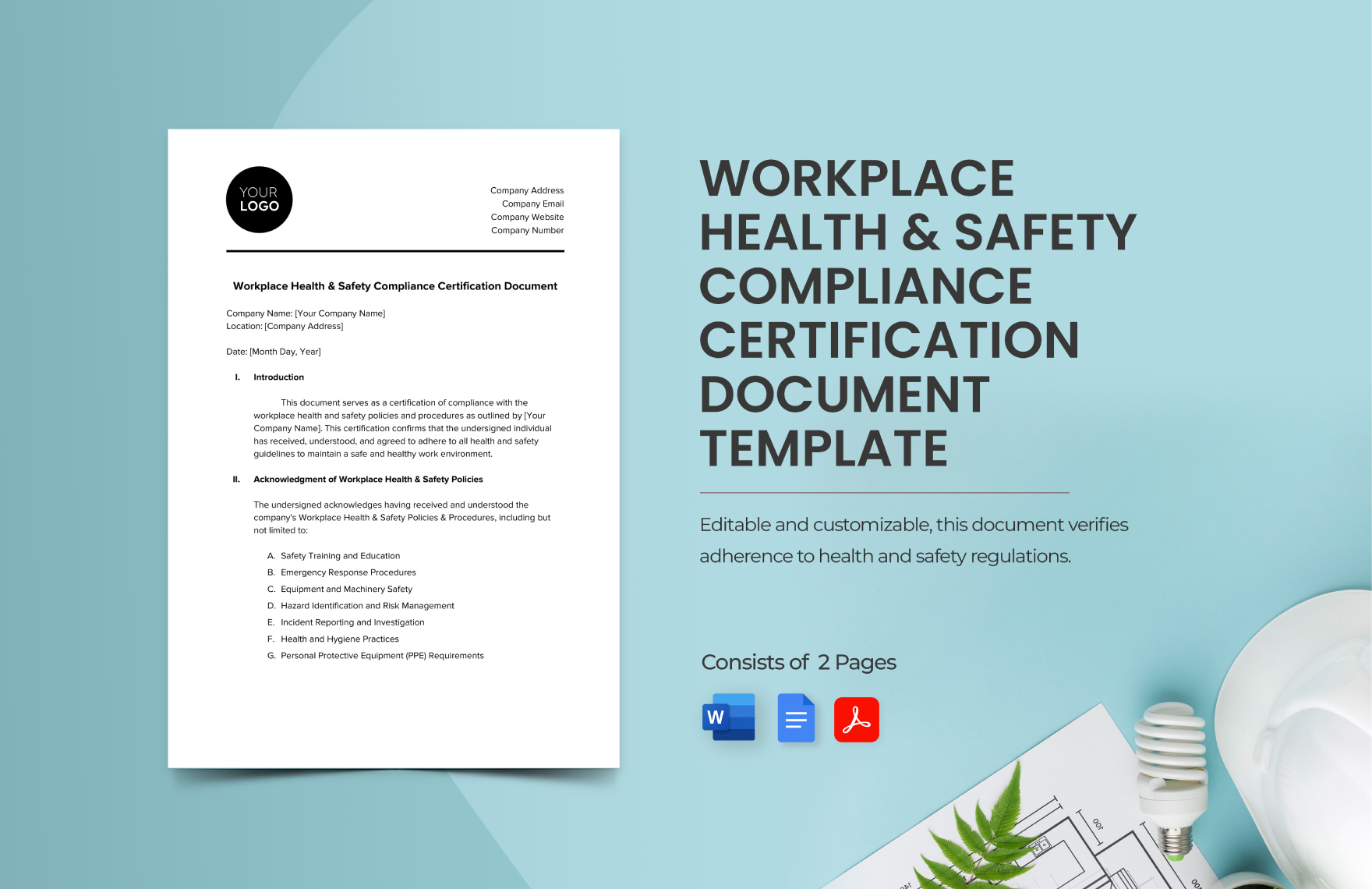 Workplace Health & Safety Compliance Certification Document Template