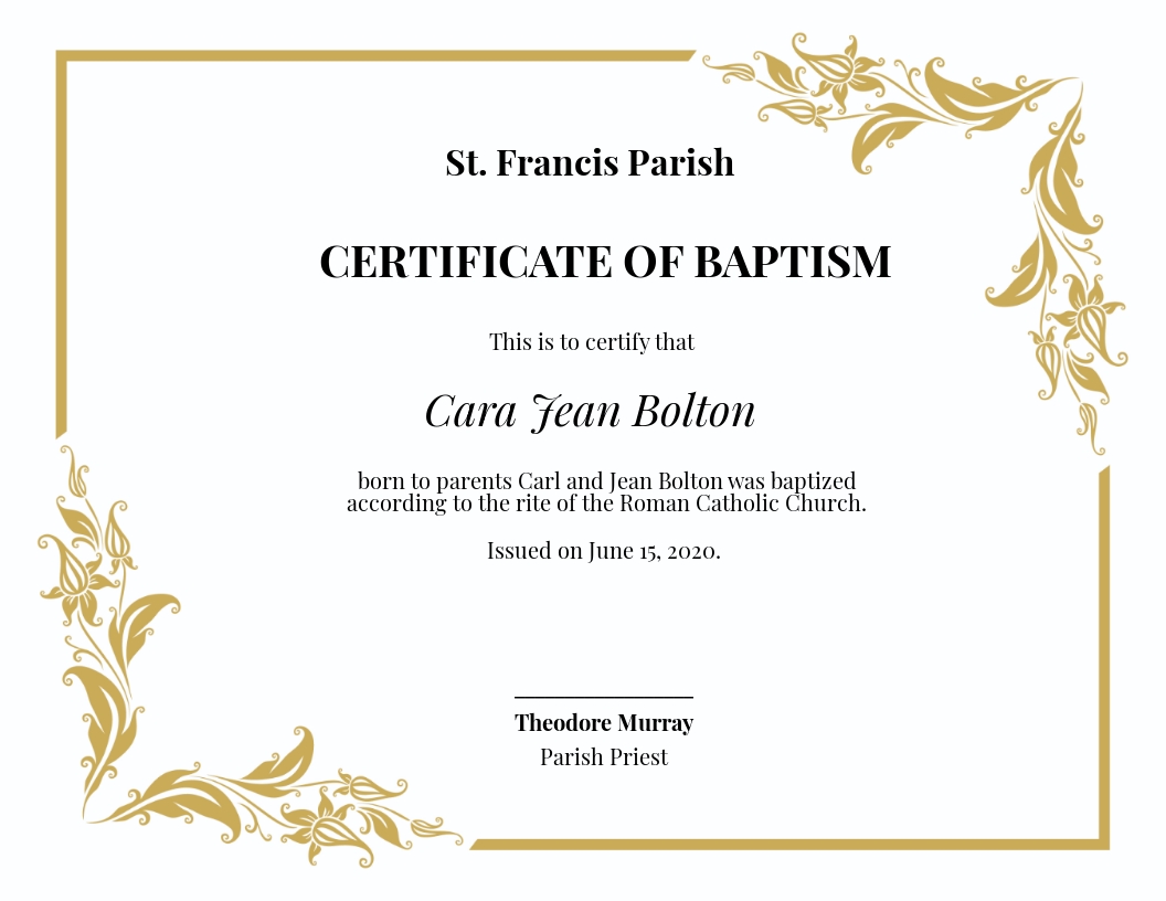 Baptismal Certificate Template - prntbl.concejomunicipaldechinu.gov.co