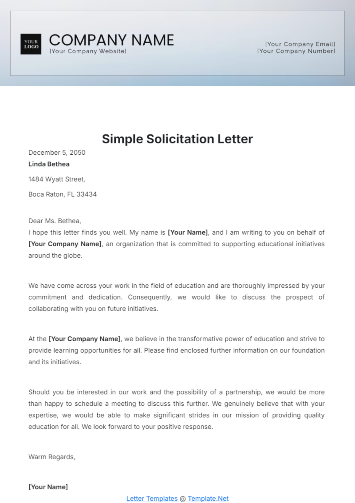 Free Simple Solicitation Letter Template