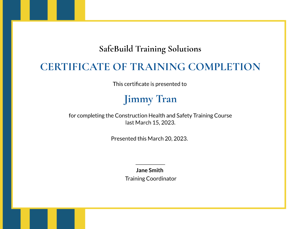 Construction Training Certificate Template - Edit Online & Download