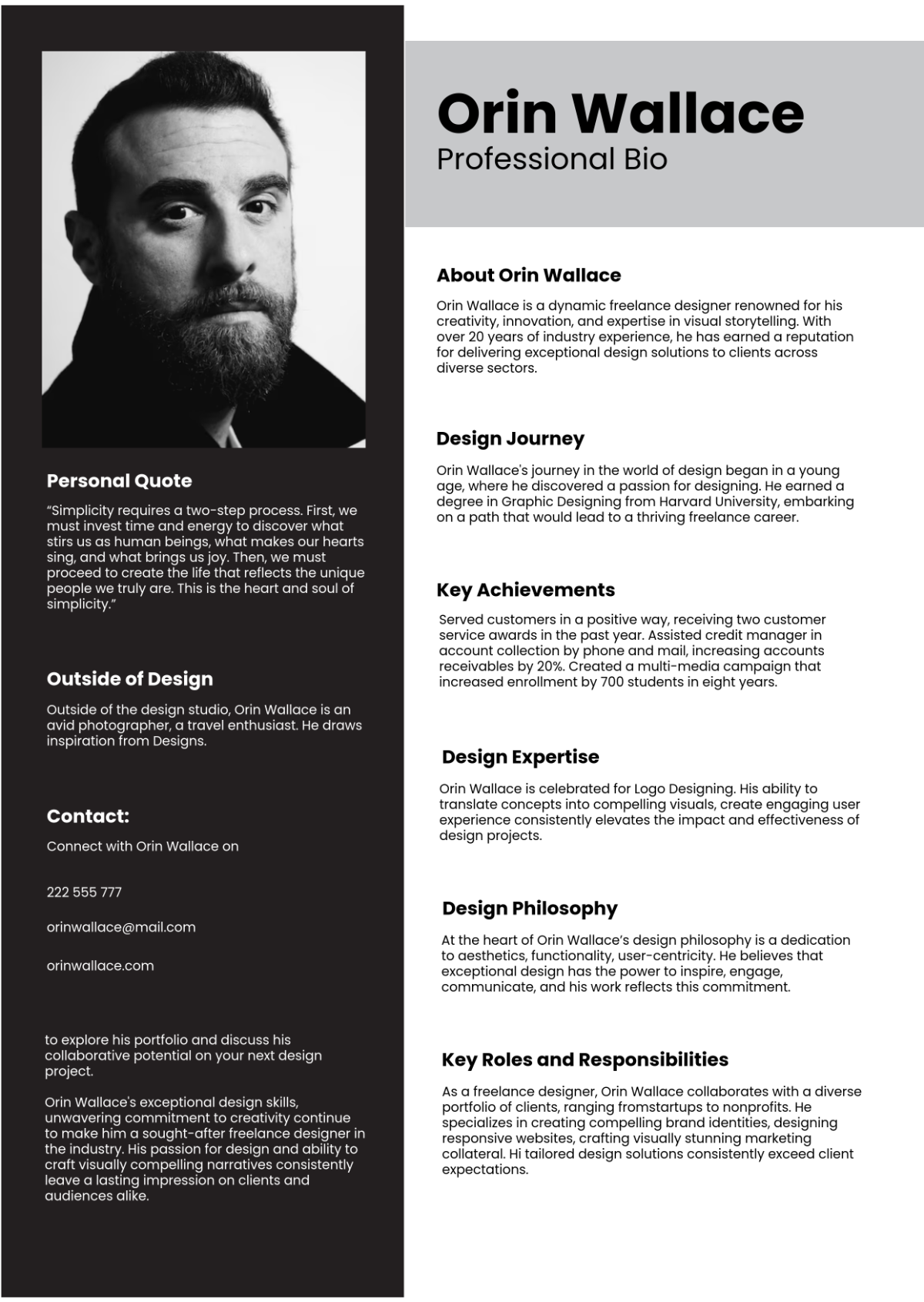 Free Professional Bio Template