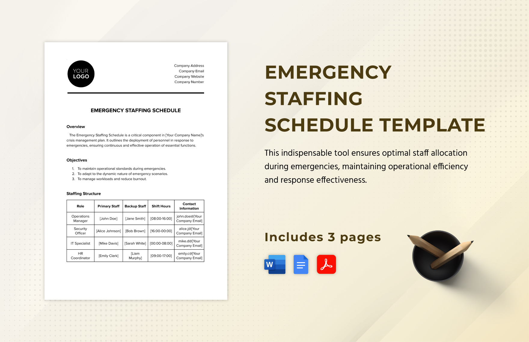 Emergency Staffing Schedule Template