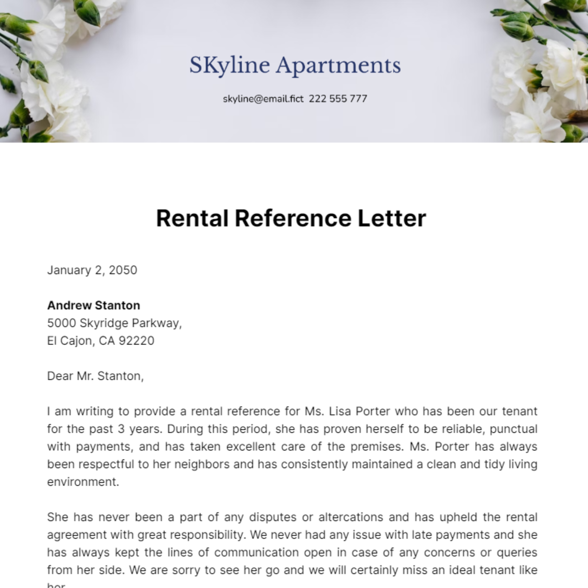 Free Rental Reference Letter Template