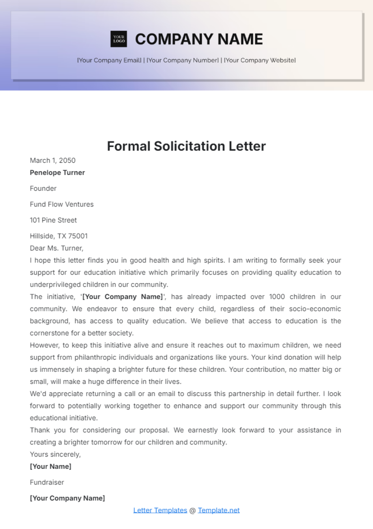 Free Formal Solicitation Letter Template