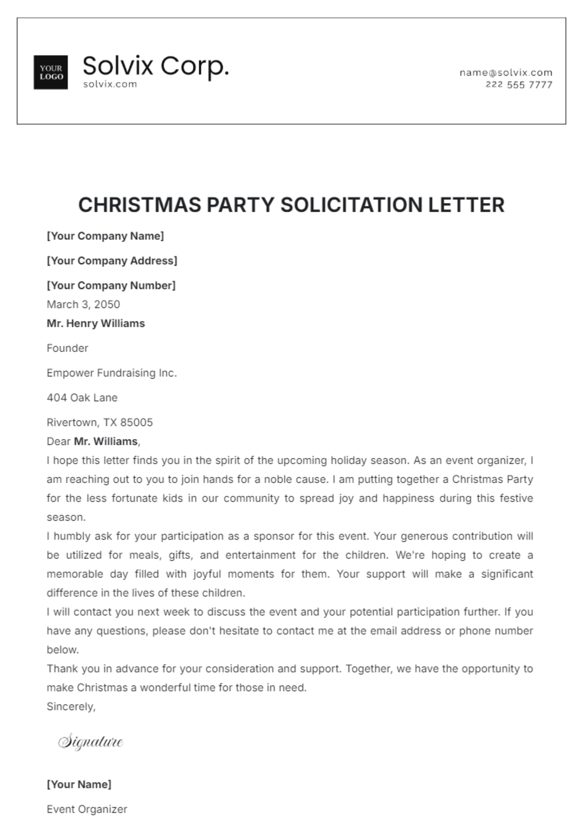 Free Christmas Party Solicitation Letter Template