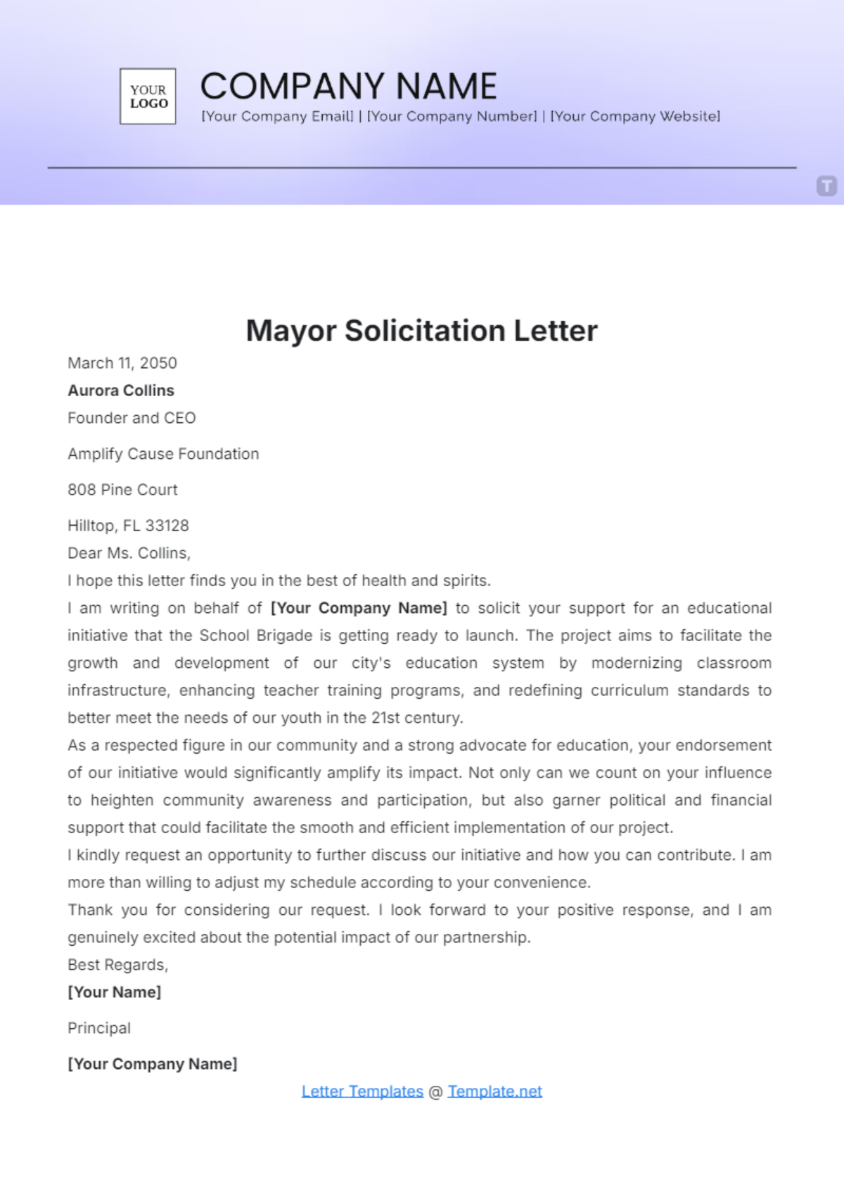 Free Mayor Solicitation Letter Template